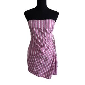 Wild Fable Womens Pink Striped Strapless Wrap Mini Dress Size S Preppy Academia